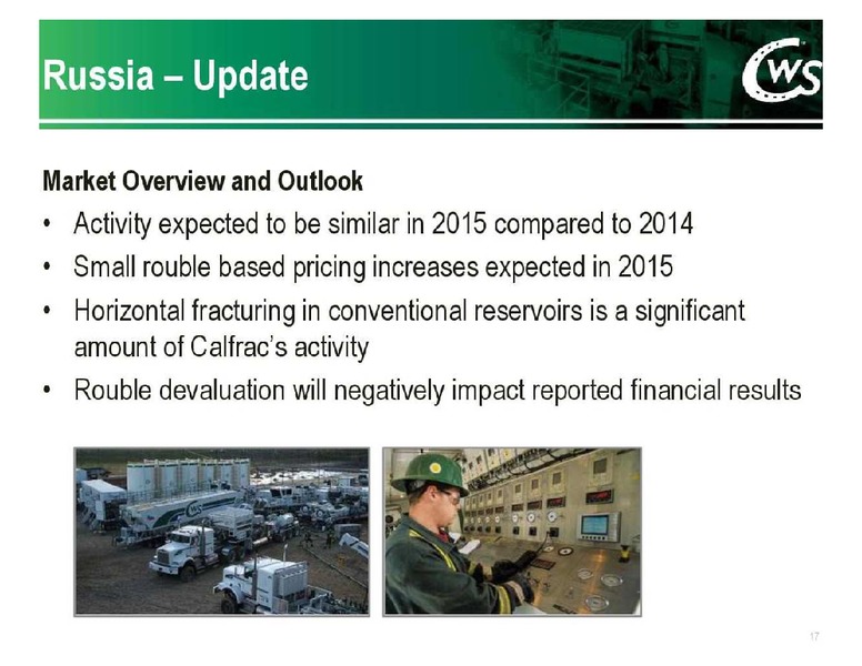 FIRST ENERGY EAST COAST ENERGY CONFERENCE – Calfrac Well Services Ltd. – slide 17