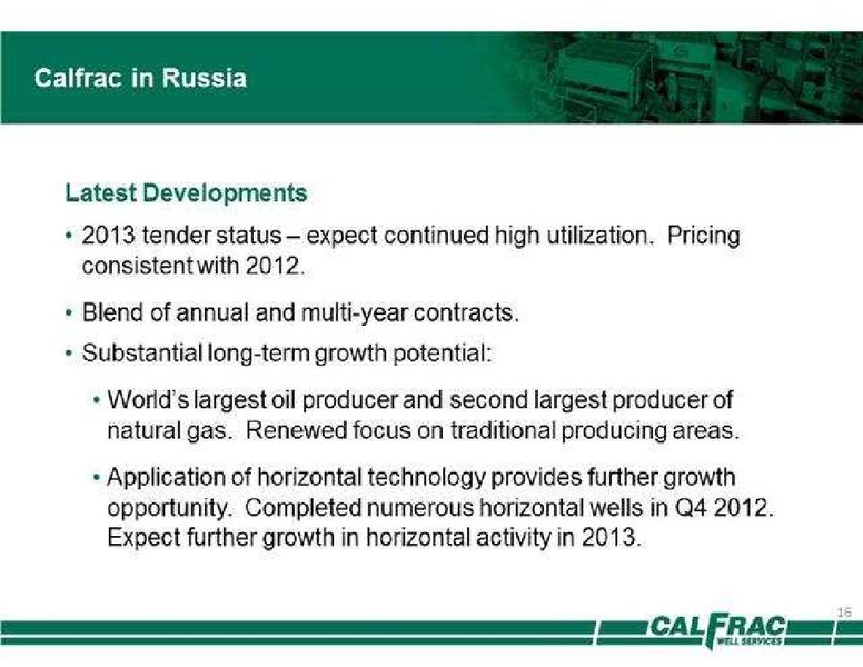 PETERS & CO LIMITED 17TH ANNUAL ENERGY CONFERENCE – Calfrac Well Services Ltd. – slide 16