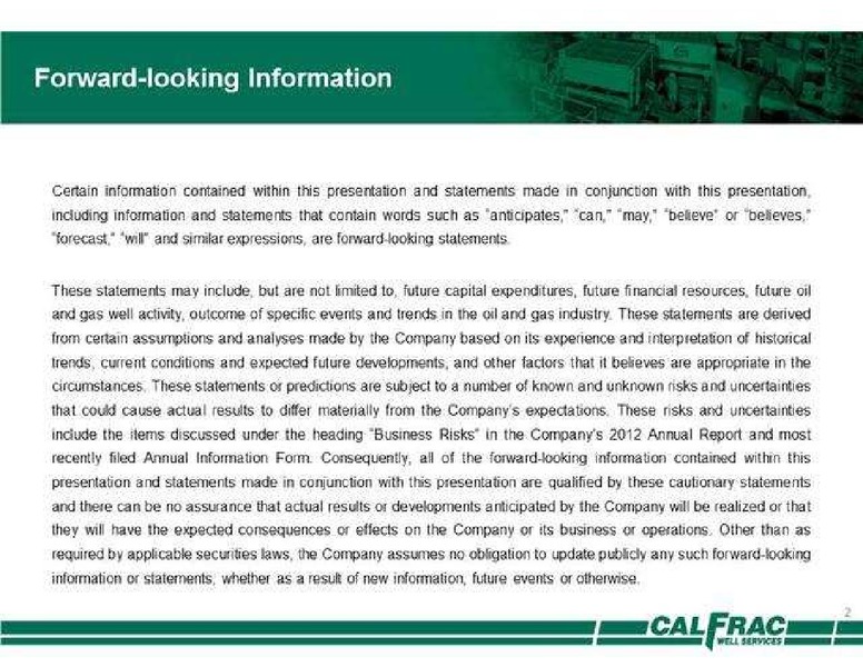 Peters & Co Limited 2013 Energy Conference – Calfrac Well Services Ltd. – slide 2