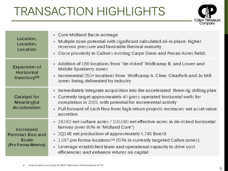 MIDLAND BASIN ACQUISITION – Callon Petroleum Co. – slide 4
