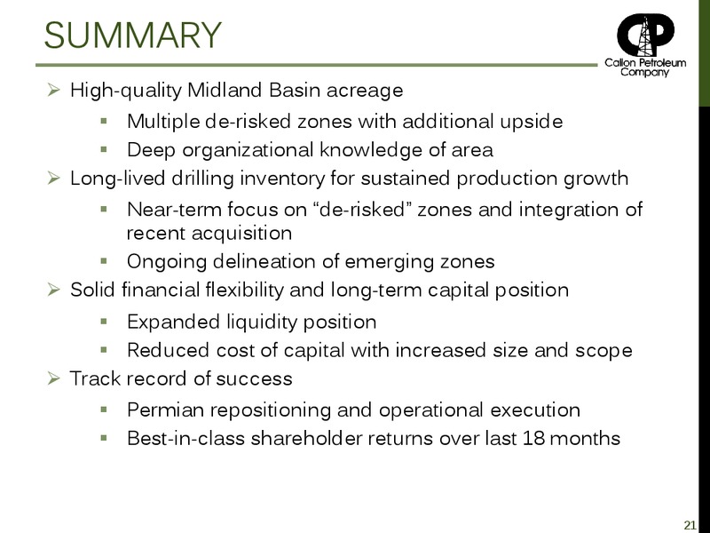 Investor Presentation – Callon Petroleum Co. – slide 20