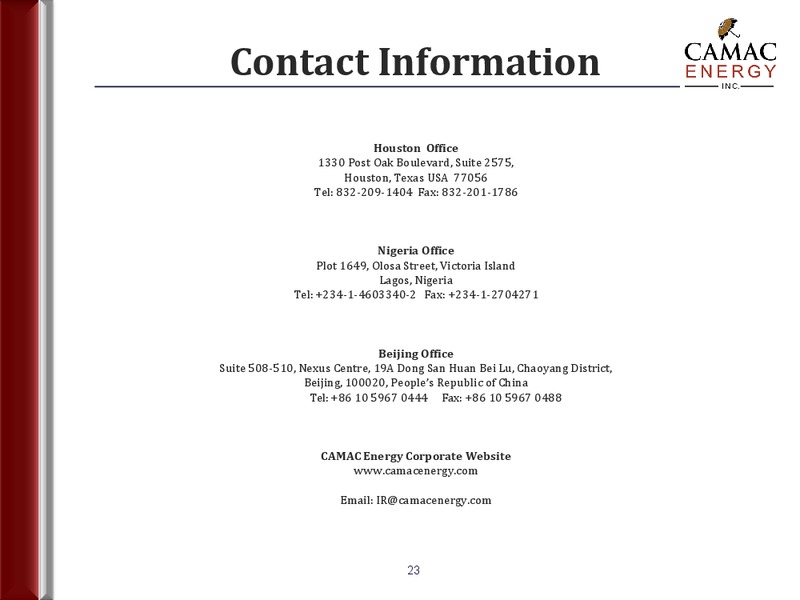 RODMAN & RENSHAW ANNUAL GLOBAL INVESTMENT CONFERENCE – Camac Energy – slide 22