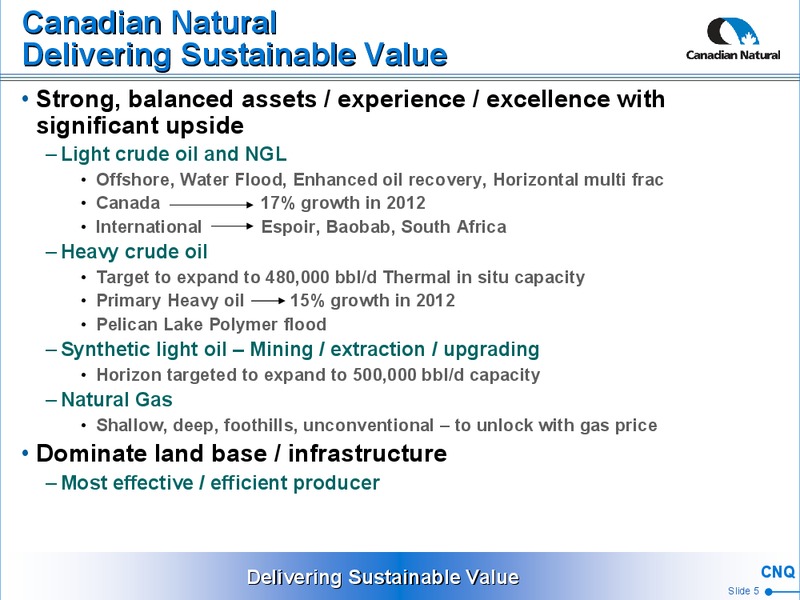 CORPORATE PRESENTATION – Canadian Natural Resources Limited (CNRL) – slide 6