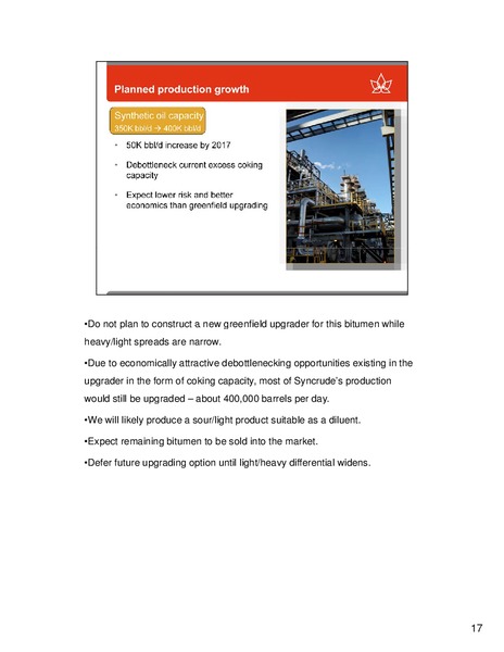 EURO PACIFIC GLOBAL INVESTMENT CONFERENCE – Canadian Oil Sands Limited – slide 17