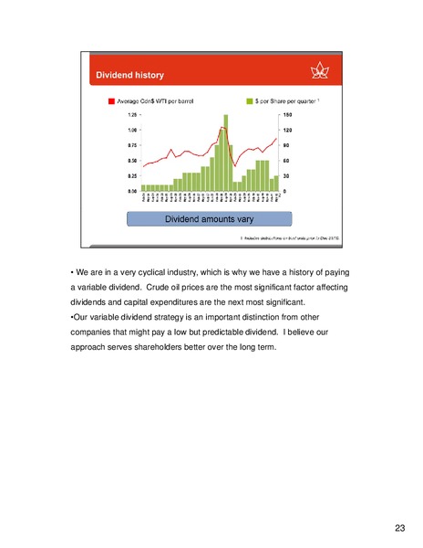 EURO PACIFIC GLOBAL INVESTMENT CONFERENCE – Canadian Oil Sands Limited – slide 23