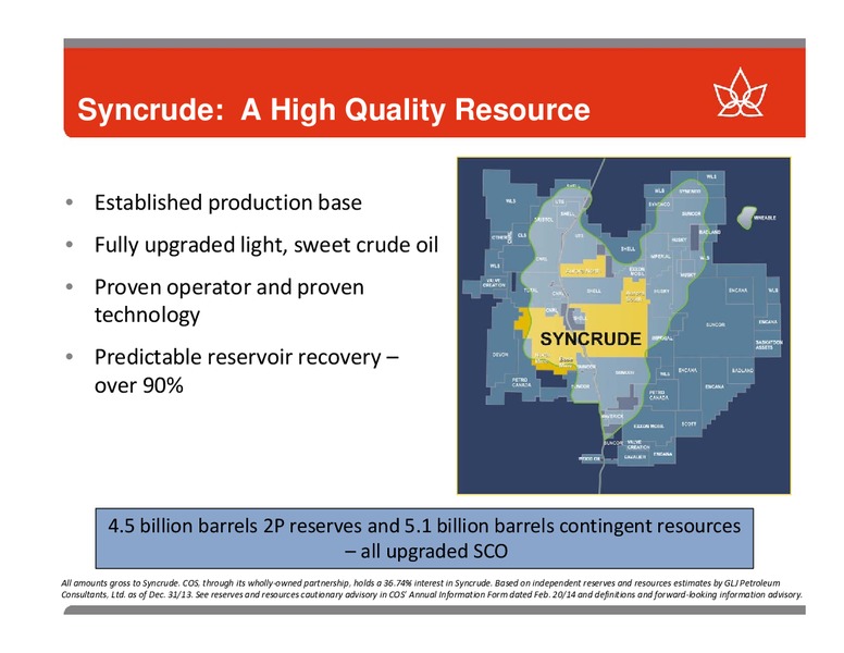 Peters & Co 2014 Energy Conference Toronto – Canadian Oil Sands Limited – slide 2