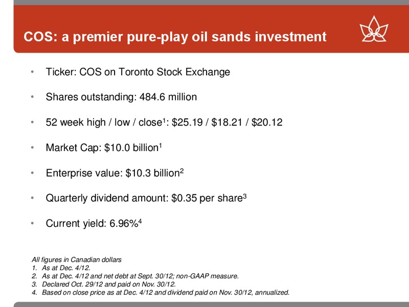CAPP INVESTMENT SYMPOSIUM 2012 – Canadian Oil Sands Limited – slide 23