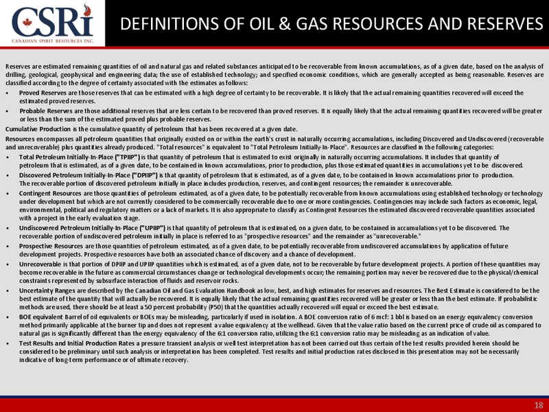 Corporate Presentation – Canadian Spirit Resources Inc. – slide 17
