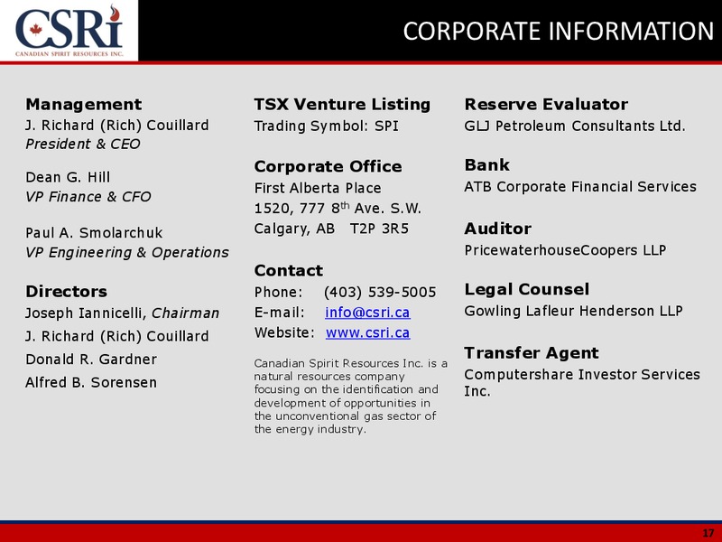 Corporate Presentation – Canadian Spirit Resources Inc. – slide 16