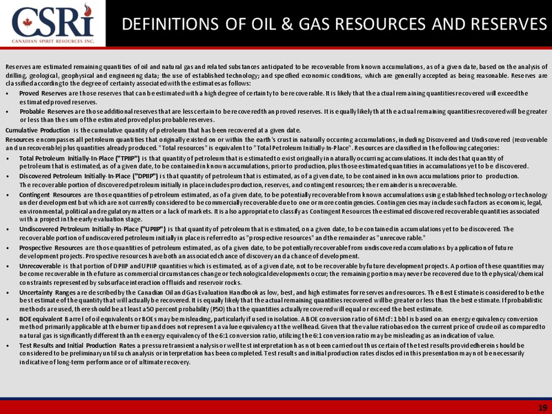 FEBRUARY 2015 CORPORATE PRESENTATION – Canadian Spirit Resources Inc. – slide 18