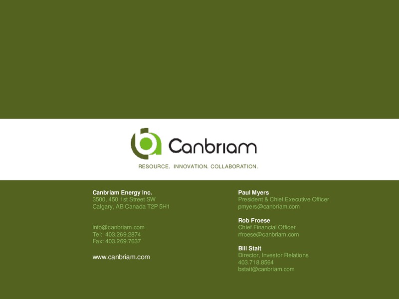 APRIL 2015 CORPORATE PRESENTATION – Canbriam Energy – slide 30