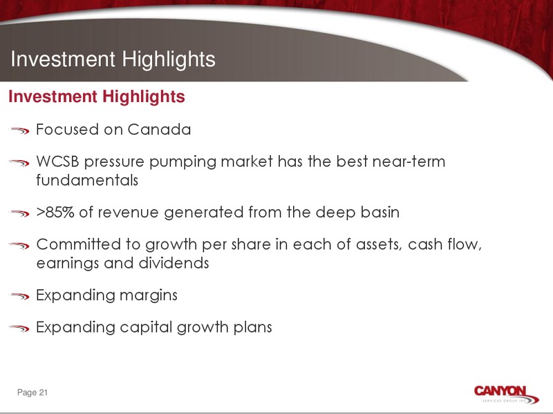 CORPORATE OVERVIEW PRESENTATION – Canyon Services Group Inc. – slide 20