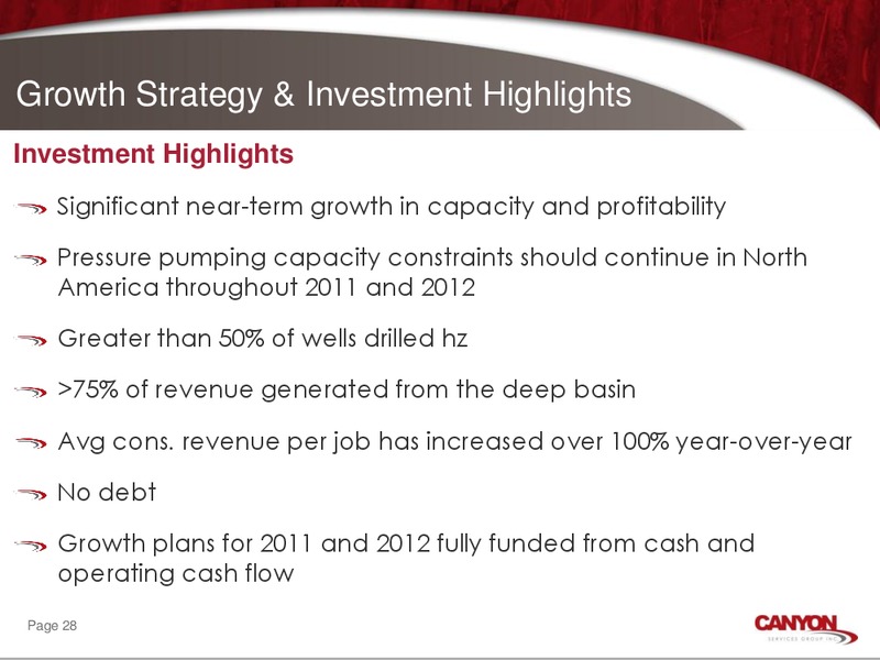 SEPTEMBER 2011 CORPORATE UPDATE – Canyon Services Group Inc. – slide 27