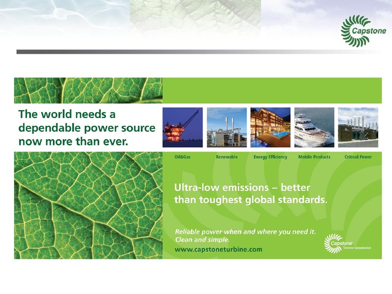 Management Presentation – Capstone Turbine Corporation – slide 20