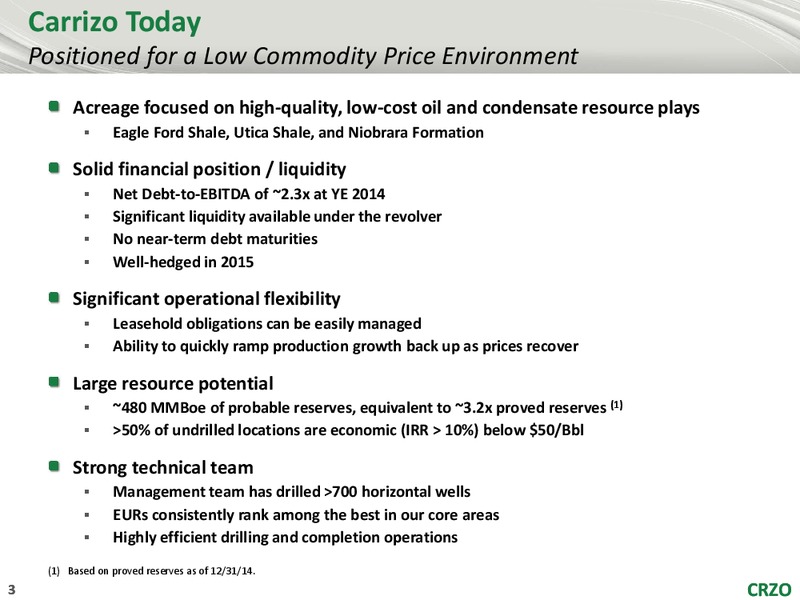 CREDIT SUISSE 20TH ANNUAL ENERGY SUMMIT – Carrizo Oil & Gas Inc. – slide 2