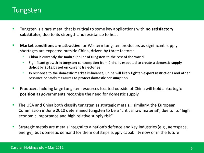 A new focus of Tungsten – Caspian Energy Inc. – slide 8