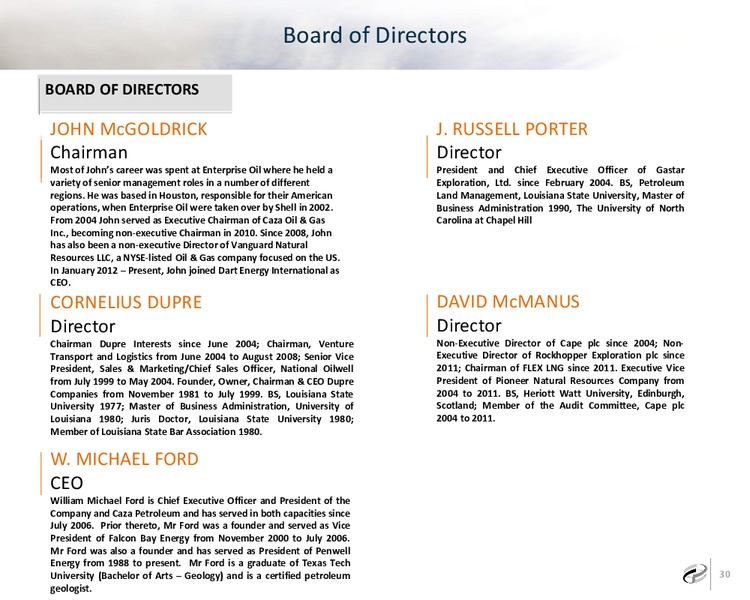 CORPORATE OVERVIEW – Caza Oil & Gas, Inc. – slide 27