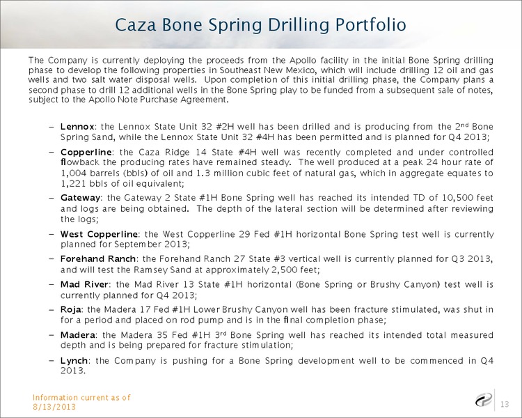 Coporate Overview – Caza Oil & Gas, Inc. – slide 12