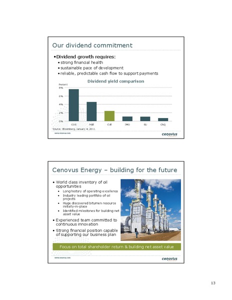 CREDIT SUISSE 2011 ENERGY SUMMIT – Cenovus Energy Inc. – slide 13