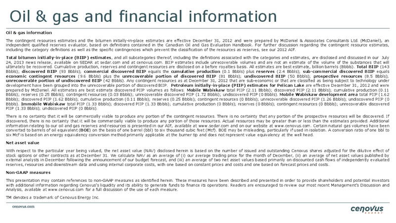 BAML GLOBAL ENERGY CONFERENCE – Cenovus Energy Inc. – slide 2