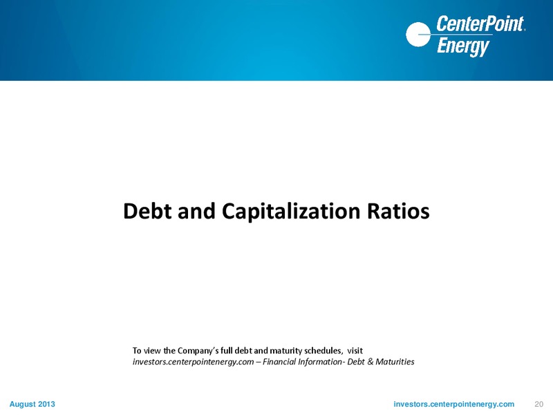 Investor Update – Centerpoint Energy, Inc. – slide 19
