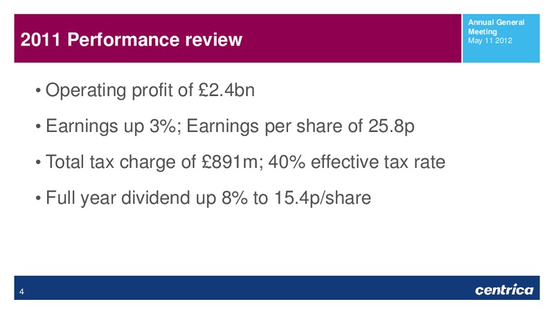 MAY 2012 ANNUAL GENERAL MEETING – Centrica Plc – slide 4