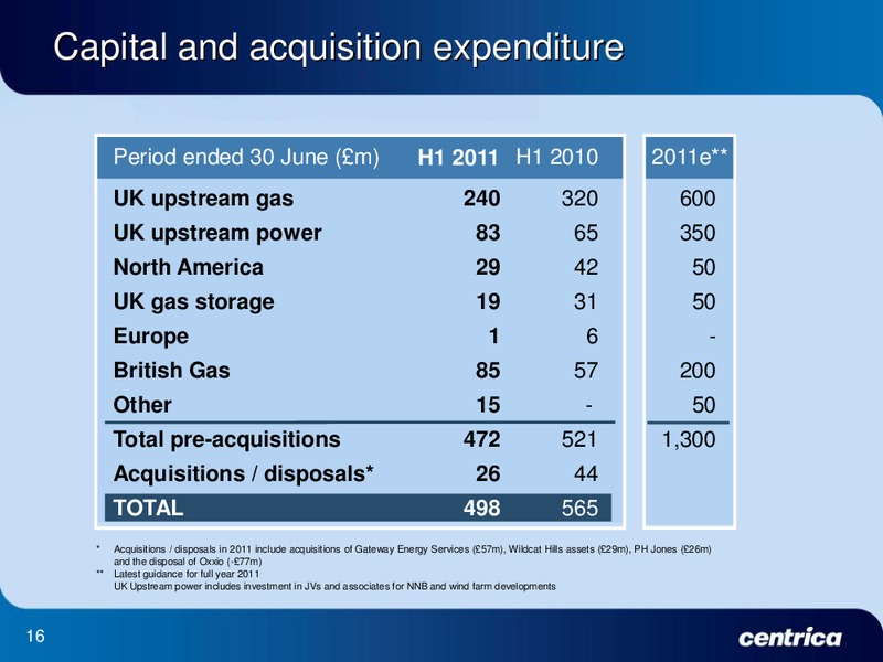 FIRST HALF 2011 EARNINGS CALL – Centrica Plc – slide 15