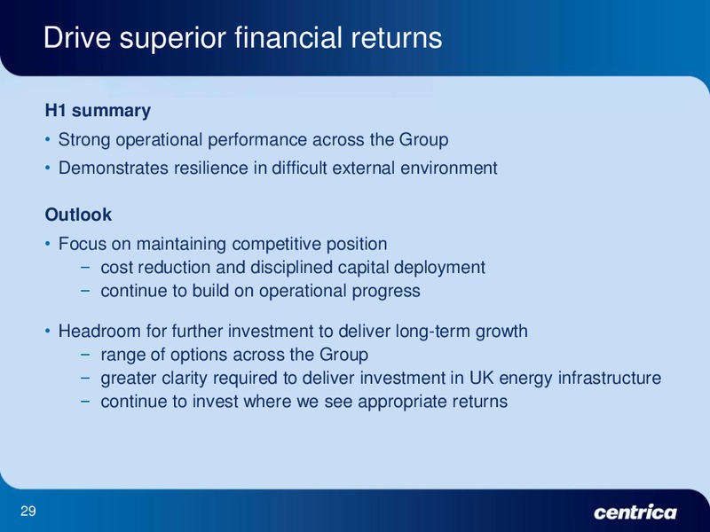 FIRST HALF 2011 EARNINGS CALL – Centrica Plc – slide 28
