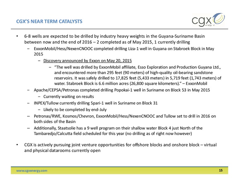 May 2015 Corporate Presentation – Cgx Energy Inc. – slide 14