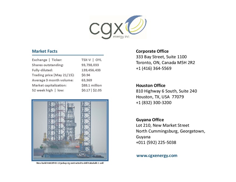 May 2015 Corporate Presentation – Cgx Energy Inc. – slide 19