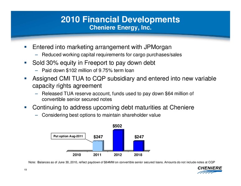 JUNE 2010 CORPORATE PRESENTATION – Cheniere Energy, Inc. – slide 18