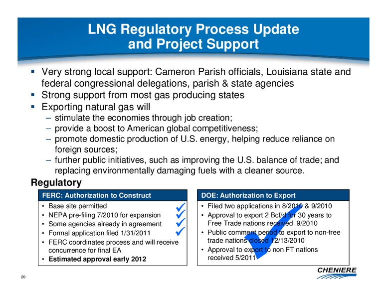OCTOBER 2011 INVESTOR PRESENTATION – Cheniere Energy, Inc. – slide 19