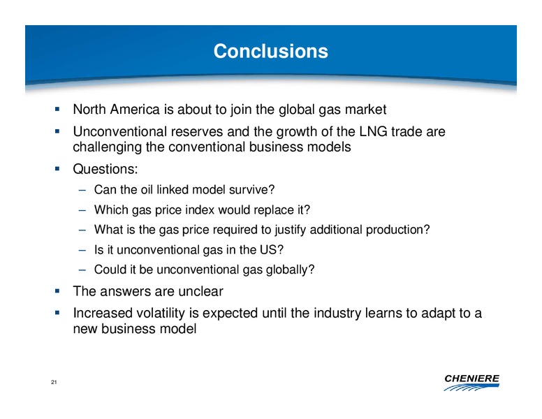DECEMBER 2009 CORPORATE PRESENTATION – Cheniere Energy, Inc. – slide 20