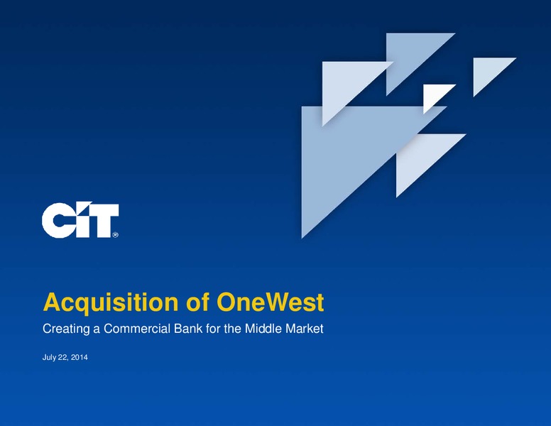 Acquisition of OneWest – Cit Group Inc – slide 1