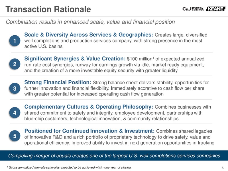 Keane Group and CJ Energy Services Merger of Equals – CJ Energy Services Inc. – slide 5