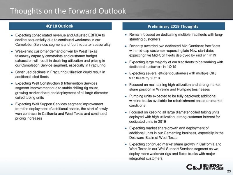 3Q 2018 Earnings – CJ Energy Services Inc. – slide 22