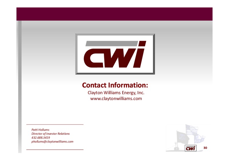 GHS 100 ENERGY CONFERENCE – Clayton Williams Energy Inc. – slide 29