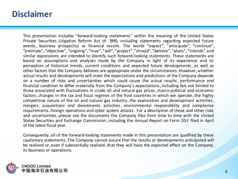 First Quarter 2020 Presentation – CNOOC Limited – slide 2