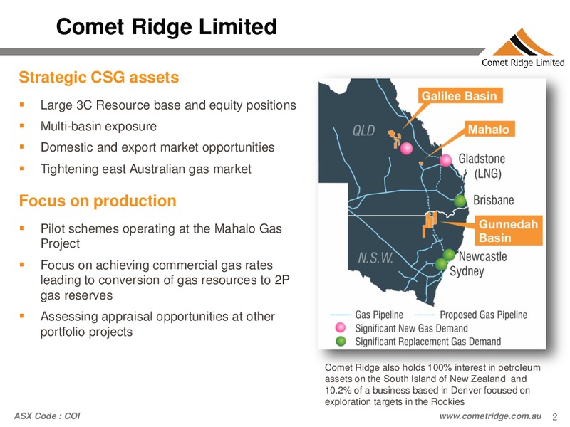 Noosa Mining & Exploration Conference – Comet Ridge Ltd. – slide 2