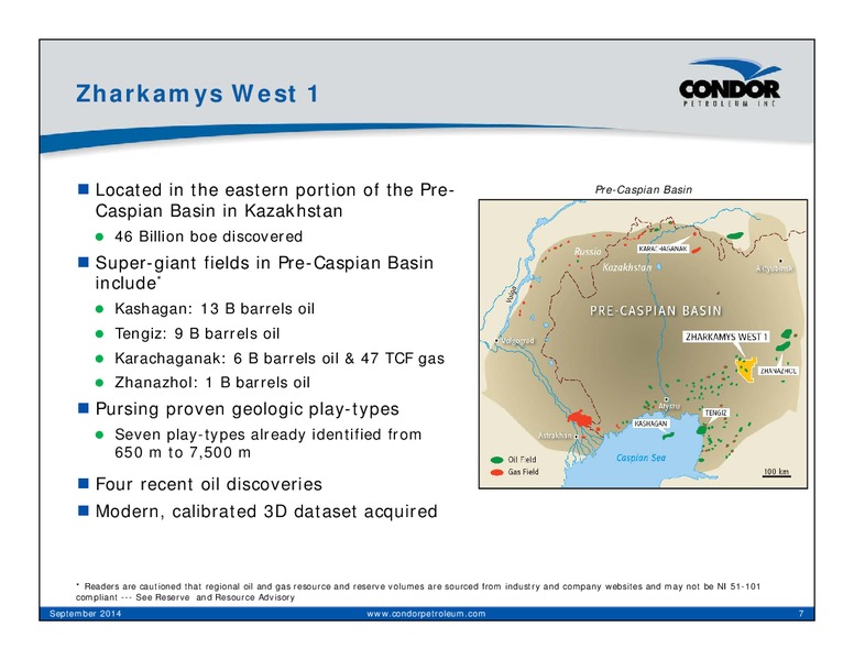September 2014 Corporate Presentation – Condor Petroleum Inc – slide 7