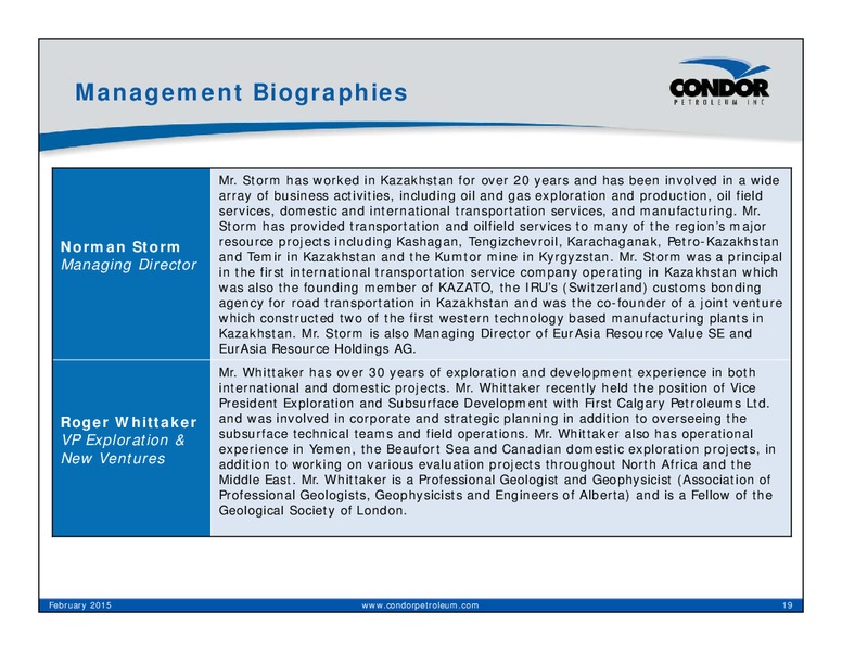 Investor Presentation – Condor Petroleum Inc – slide 19