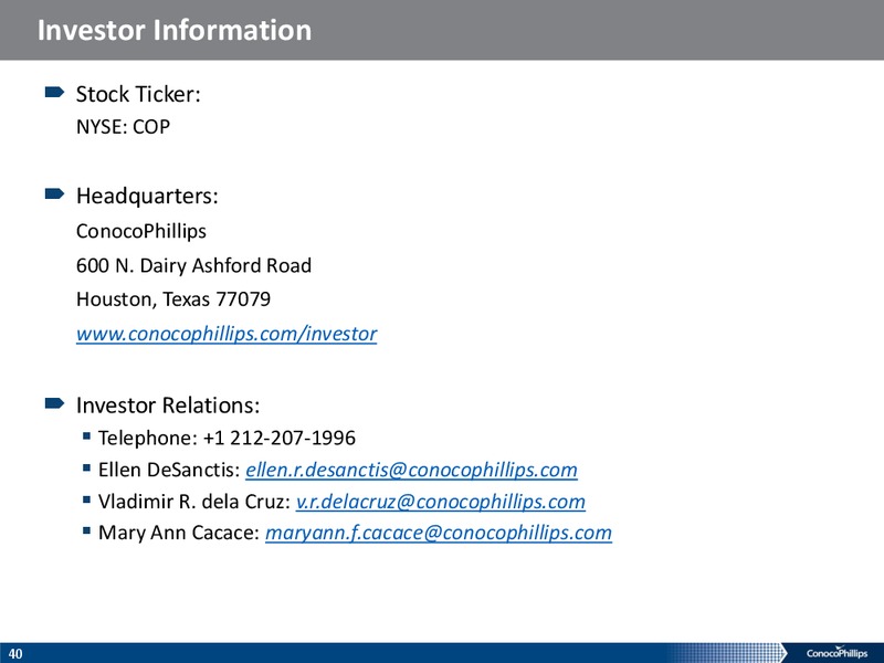 HOWARD WEIL ENERGY CONFERENCE – ConocoPhillips – slide 38