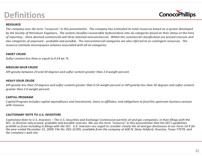INVESTOR UPDATE – ConocoPhillips – slide 32