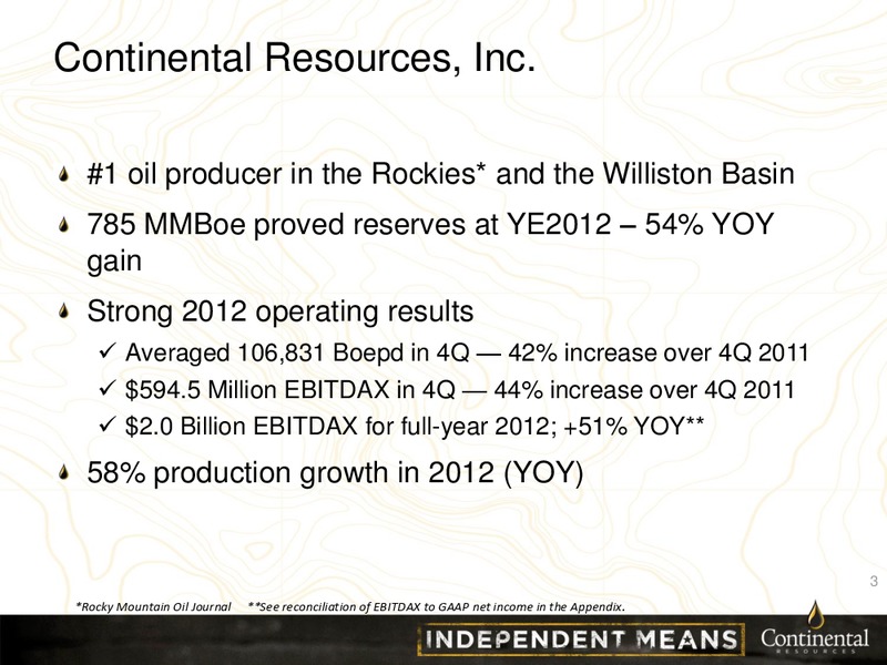 March 2013 Investor Presentation – Continental Resources, Inc. – slide 2