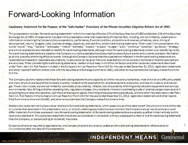 Barclays Investor Conference 2013 – Continental Resources, Inc. – slide 2