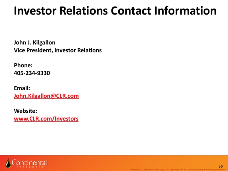 Investor Update – Continental Resources, Inc. – slide 29