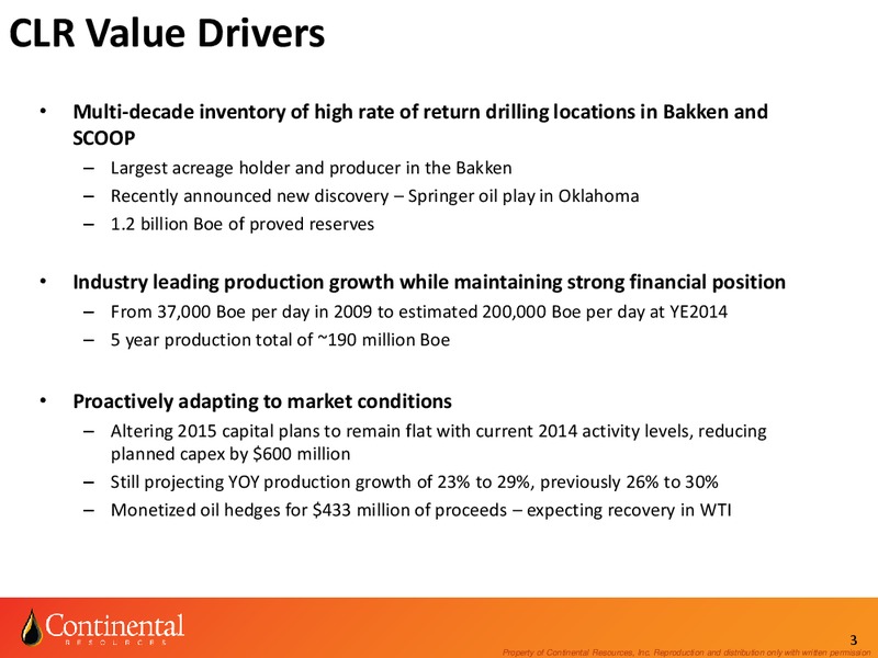 Investor Update – Continental Resources, Inc. – slide 2