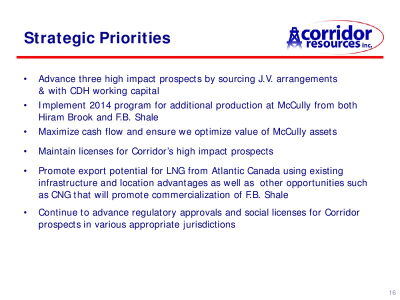 UPDATE – Corridor Resources Inc. – slide 16