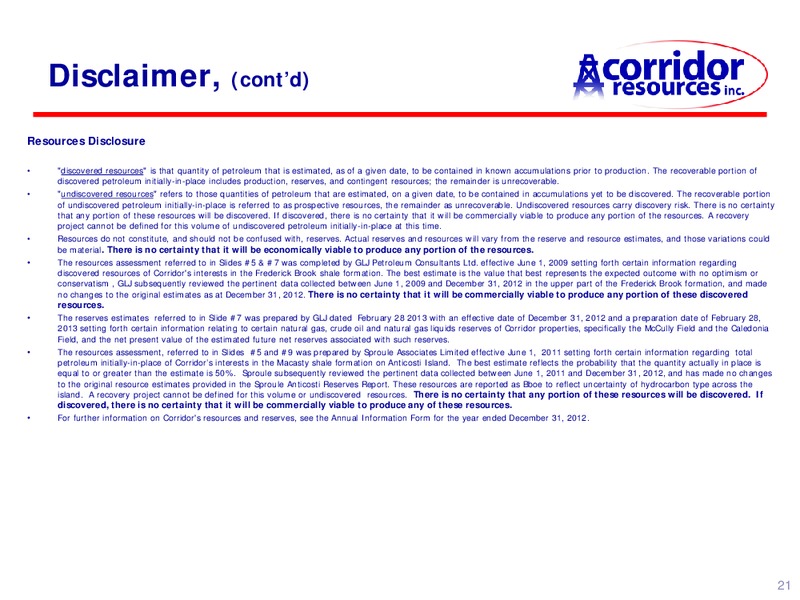 UPDATE – Corridor Resources Inc. – slide 20