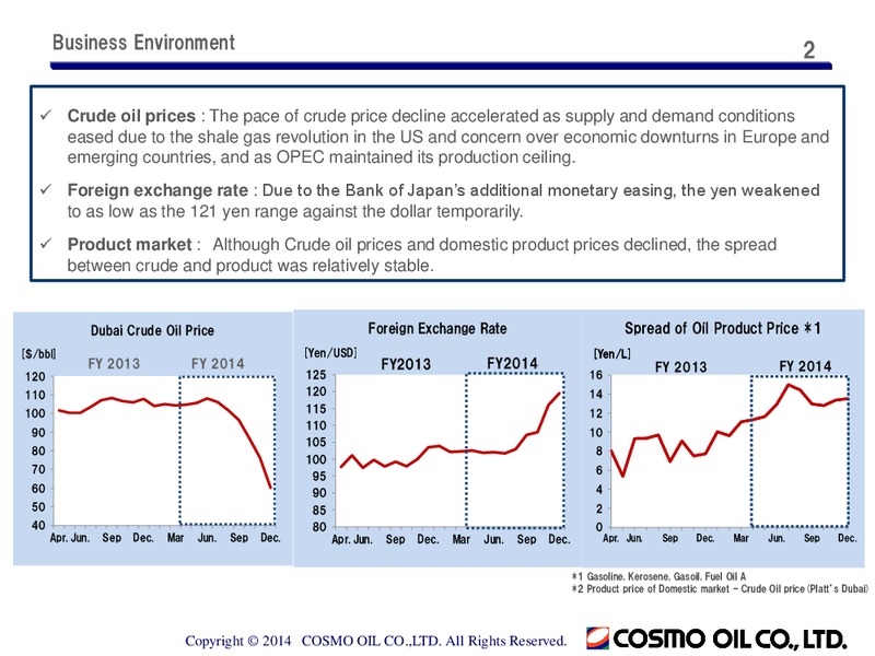 Presentation on Results for Third Quarter of Fiscal 2014 – Cosmo Oil – slide 2